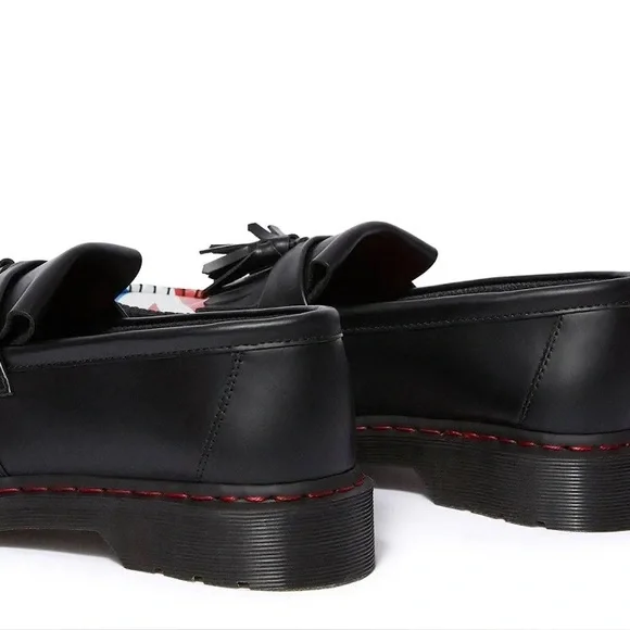 NIB DR MARTENS ADRIAN WHO BLACK UNION JACK SMOOTH LOAFER, SIZE 12
